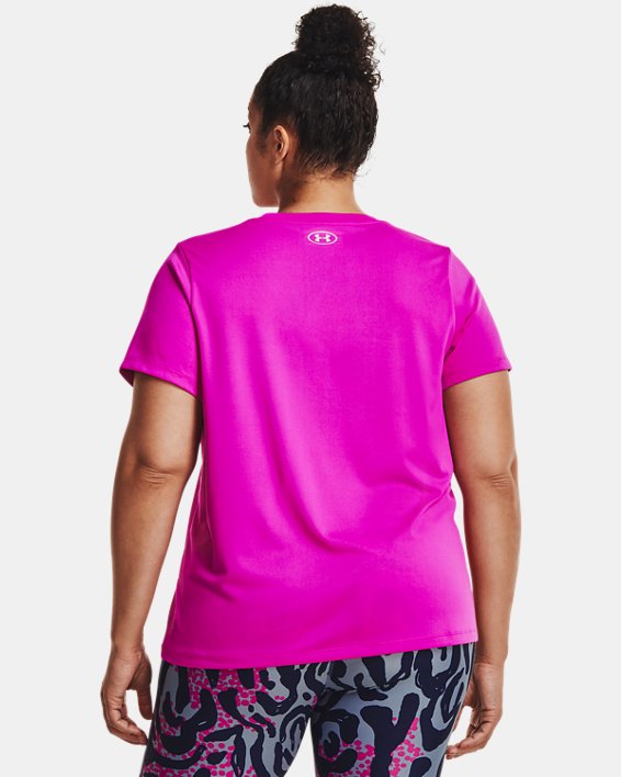 Dames T-shirt UA Tech™ met V-hals en korte mouwen, Pink, pdpMainDesktop image number 1